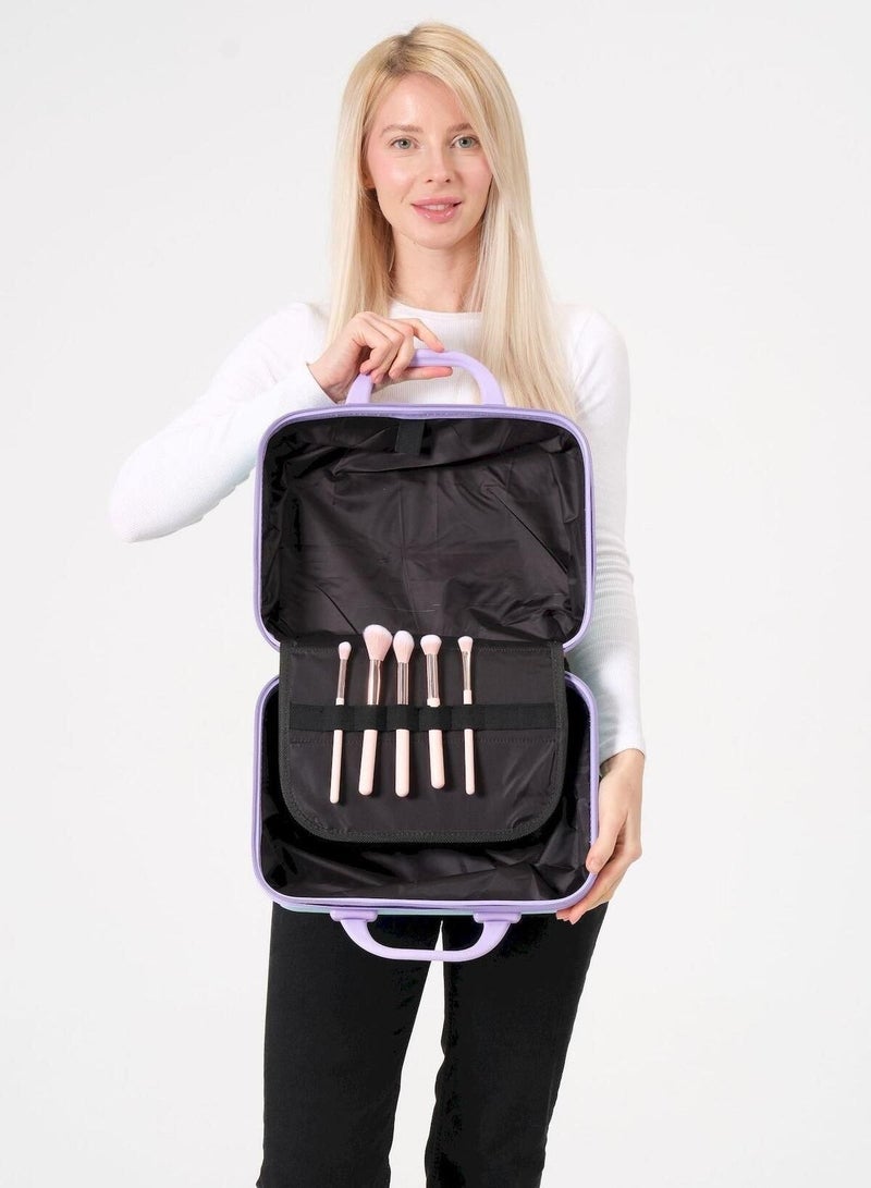 كروسلاند حقيبة مكياج كروسلاند - حقيبة مستحضرات تجميل متينة من البولي بروبيلين، منظم سفر، خفيفة الوزن وأنيقة - لون فيروزي بنفسجي - Image 3